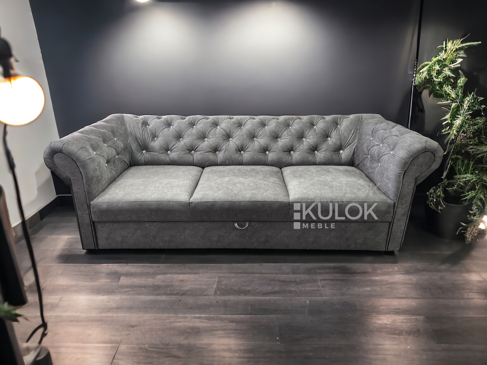 Kanapa pikowana chesterfield kryształki glamour oparcie z funkcja spania 